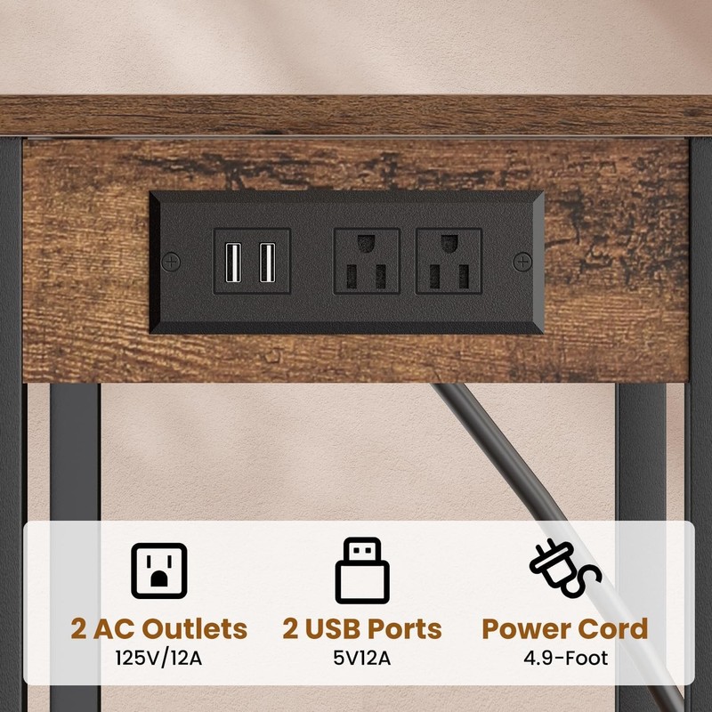 Side Table with Charging Station Narrow End Table Storage Bedside Nightstand gallery