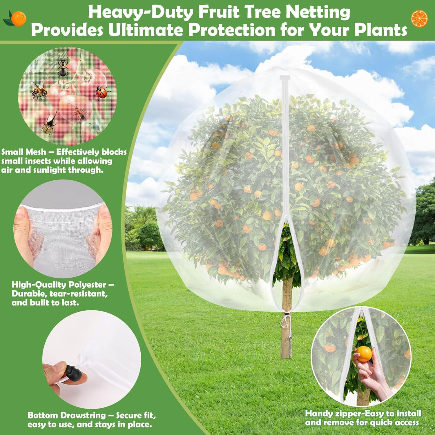 10X10 FT Fruit Trees Netting with Zipper,Large Tree Nets for Fruit Trees with Dr gallery