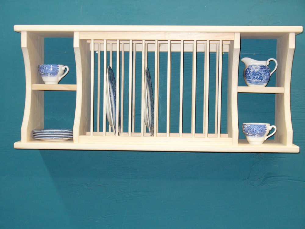 *NEW* split shelf cabinet wall counter WOOD PLATE dish RACK mugs glasses spice