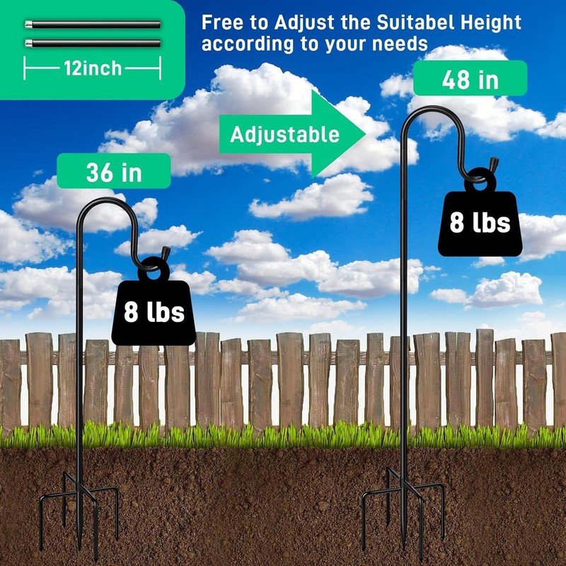 Adjustable Shepards Hooks for Outdoor with 5 Prong Base Shepherds Hooks for O... gallery