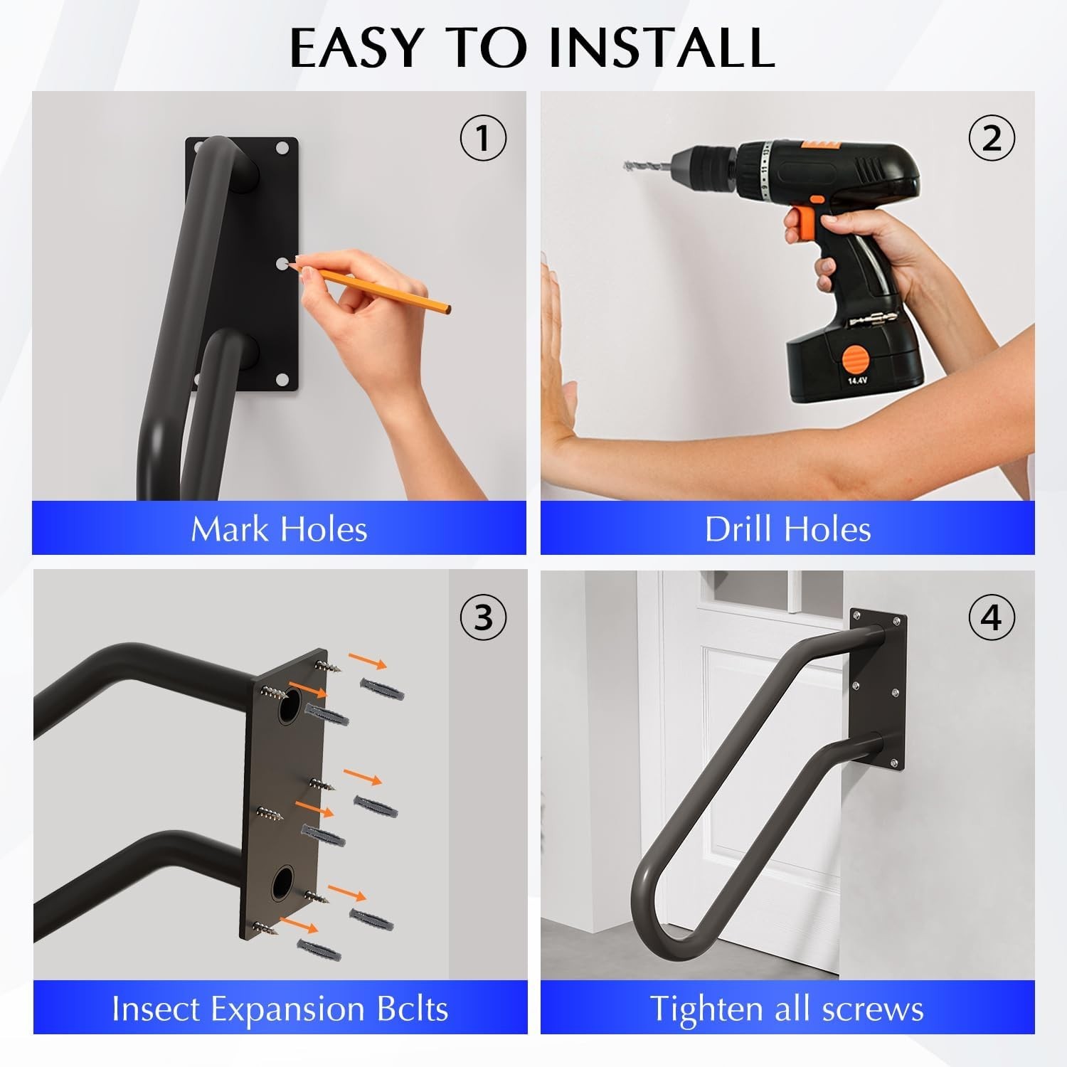 Hand Rails for Outdoor 1-2 Steps, Indoor Stairs, Bathroom, Wall Mount gallery