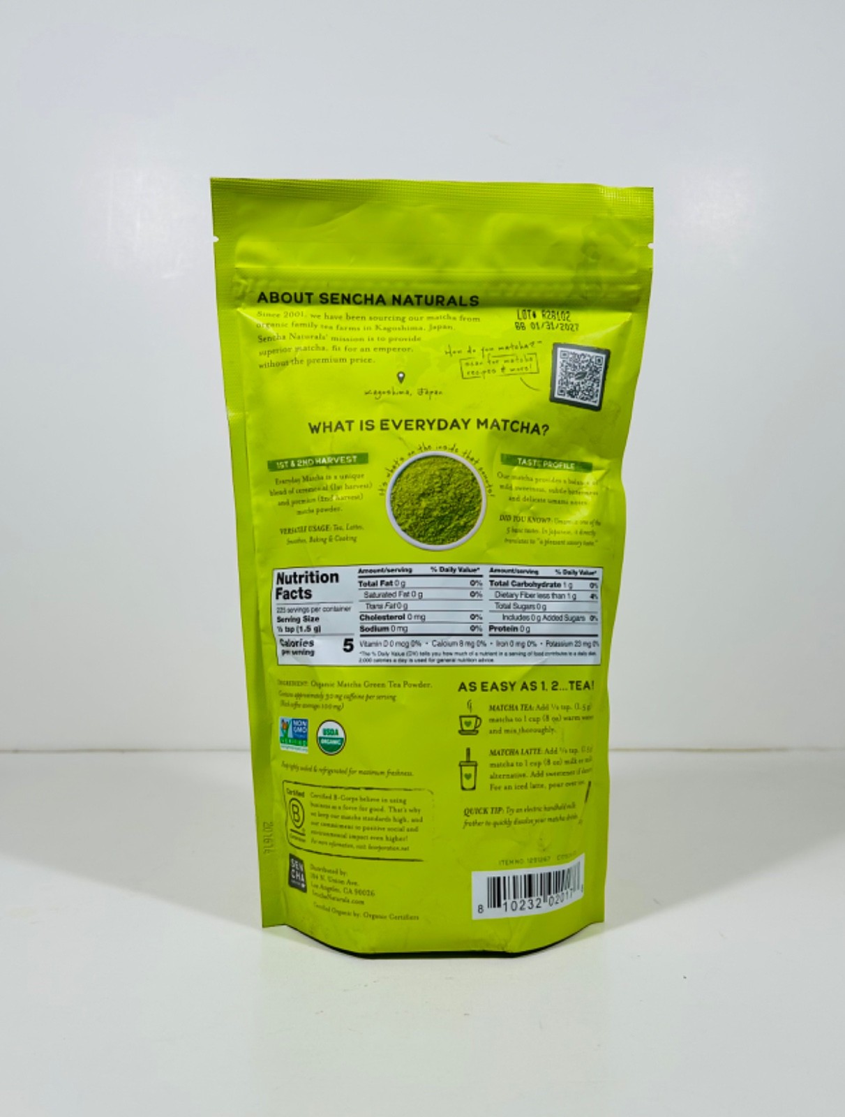 SENCHA Organic Everyday Matcha 100% Japanese Green Tea Powder, 225 Serv. 2027 gallery