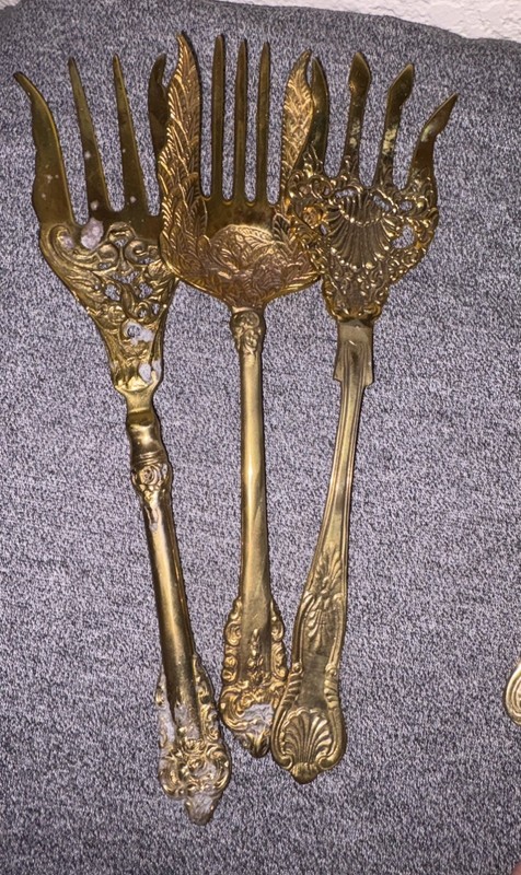 9 Solid Brass Ornate Serving Utensils gallery