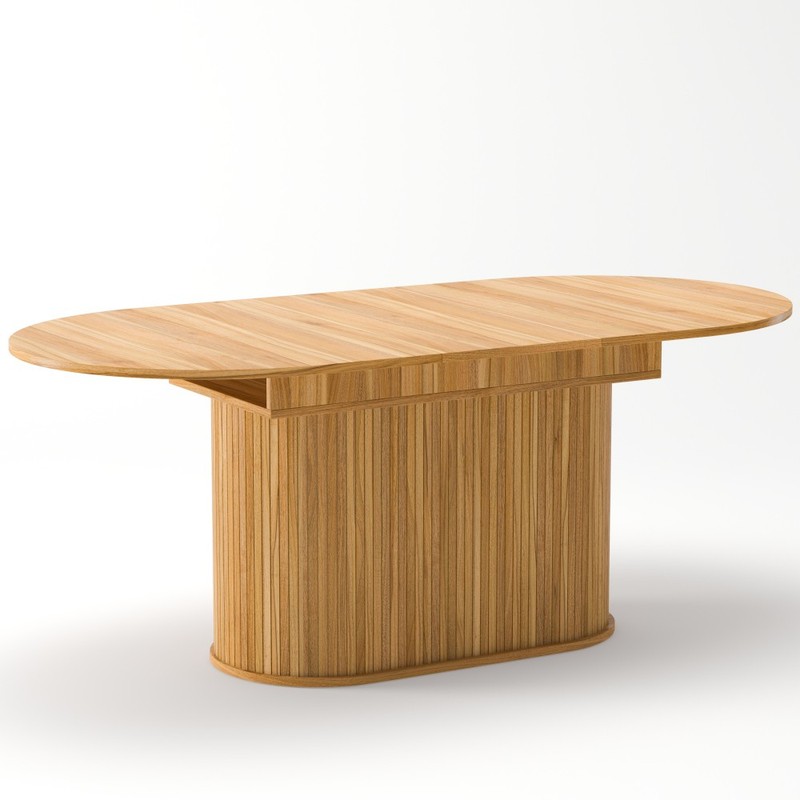 Extendable Dining Table Seats 6, Arc Shape Striped Legs, MDF, Natural gallery