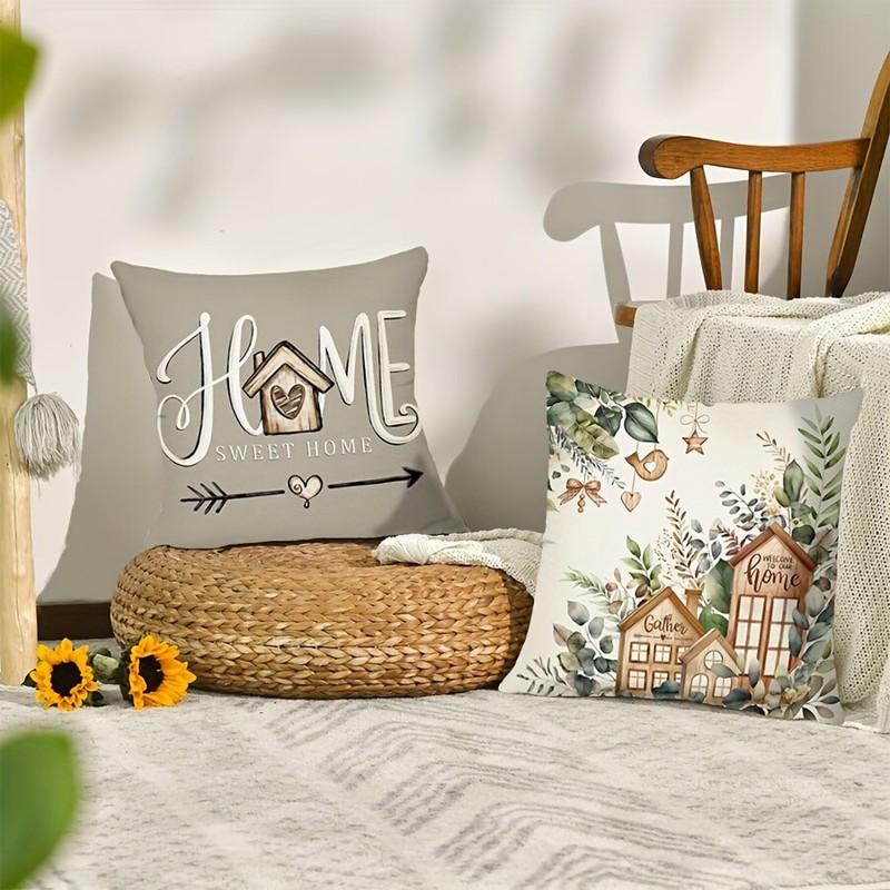 4 Piece Eucalyptus Leaf Pillow Cover Set White Gray Farmhouse Style Set Gift gallery