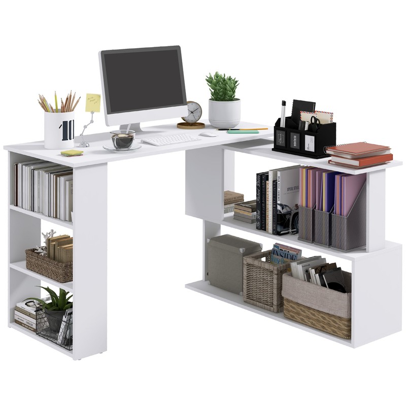 360° Rotating Home Office Corner Desk and Storage Shelf Combo L-Shaped Table gallery