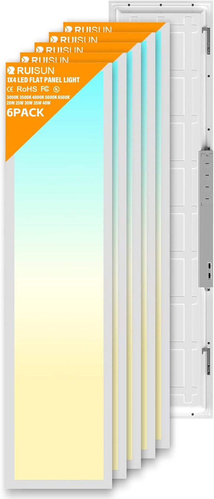 6 Pack 1X4 LED Flat Panel Light Drop Ceiling Office Fixture, 5040LM, 20W/25W/30W gallery