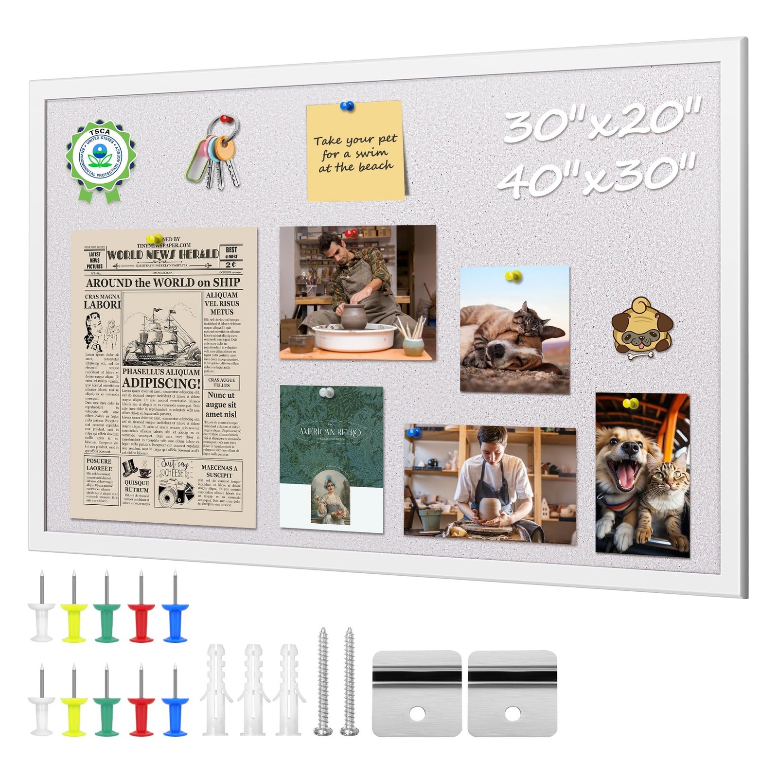 ORIENTOOLS Vision Board, 30" x 40" Pin Board, White Cork Board Bulletin Board... gallery