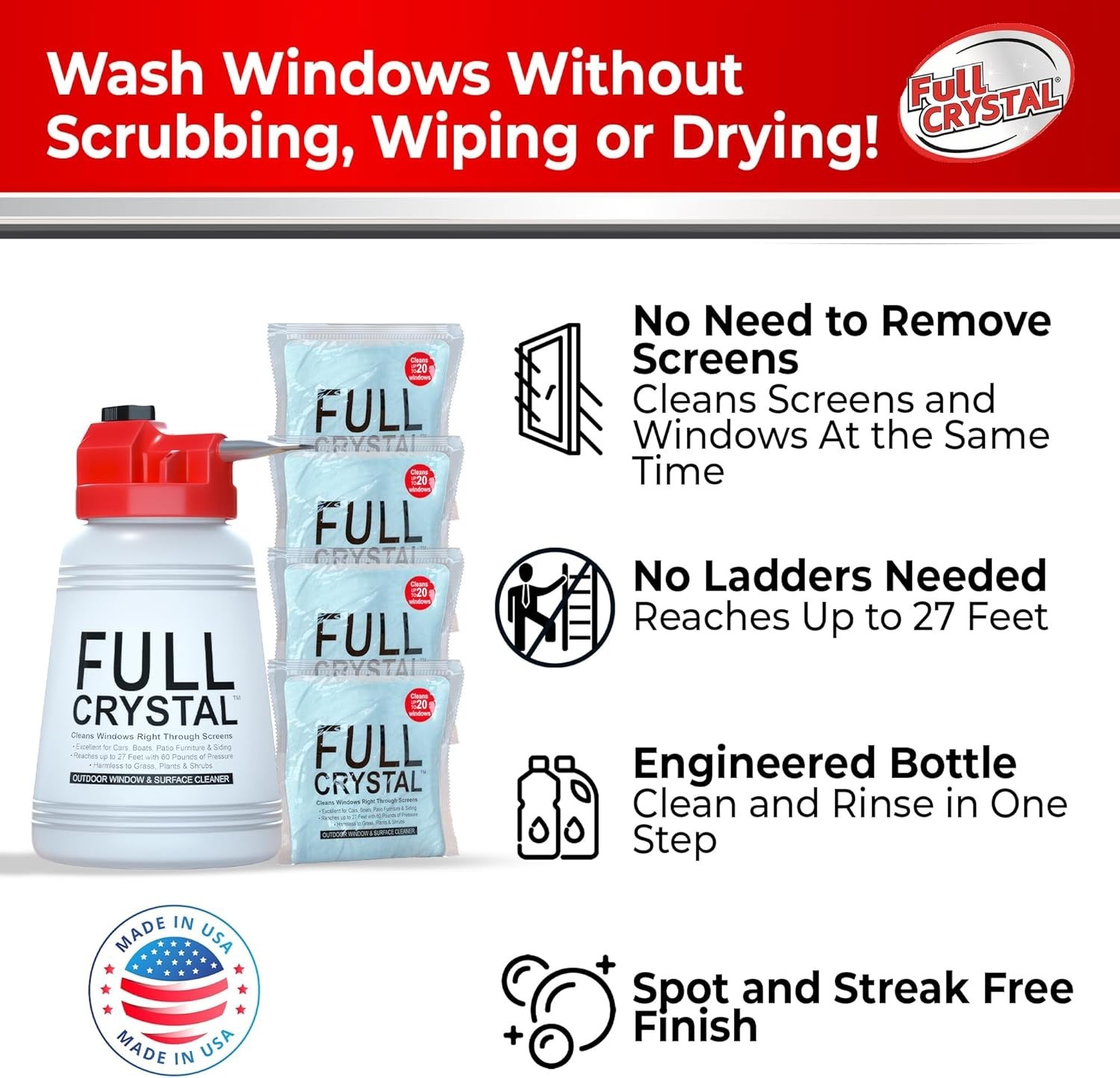 Window Cleaning Kit – 16 oz Glass Cleaner and Bottle with 27 ft , Each 4 oz B... gallery