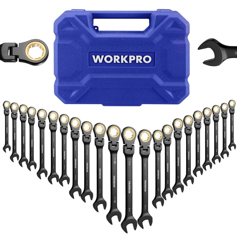 WORKPRO 22PC Ratcheting Combination Wrench Set Metric 6-18mm SAE 1/4-3/4" Wrench gallery