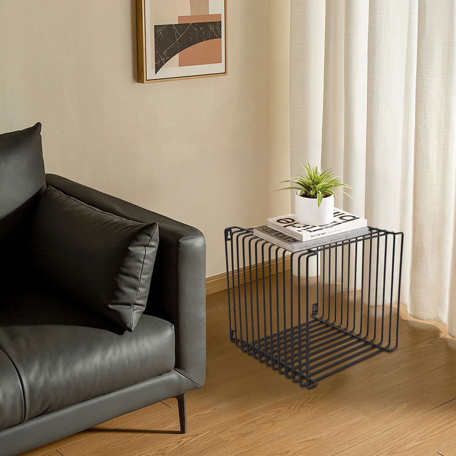 Side Table, Square Geometry Side Table, Linear Metal End Table gallery