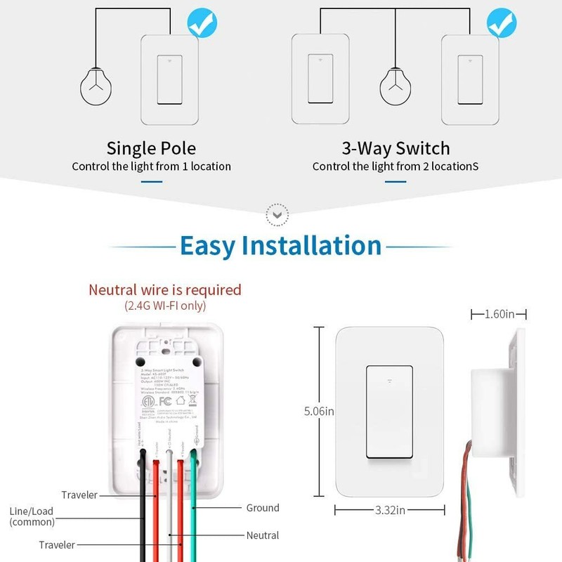 3 Way Smart Light Switch, work with Alexa IFTTT Remote Control, No Hub Required gallery