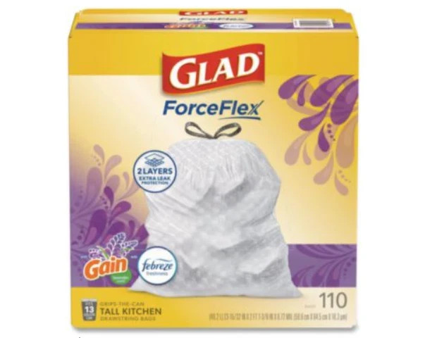 ForceFlex Tall Kitchen Drawstring Trash Bags, 13 gal 10.18 x 9.81, White 110/Box