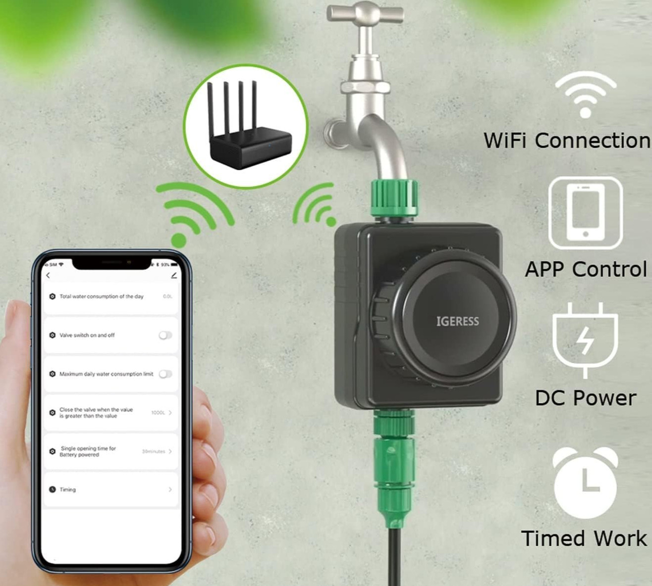 IGERESS Smart Water Hose Sprinkler Timer with WiFi App Control - No Hub Required gallery