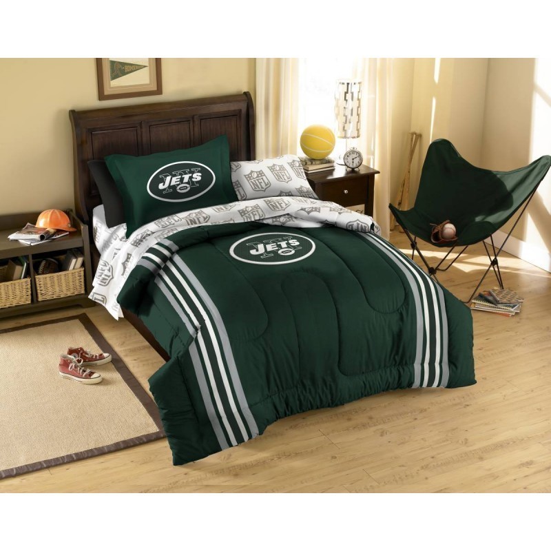 New 5pc NFL New York Jets Bedding Set Comforter Pillowcase Sheet Set Twin Size gallery