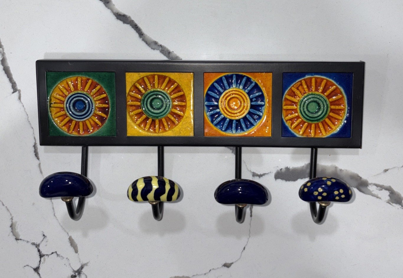 Pier 1 4 Hook Wall Hanger Hand Painted Ceramic Colorful Boho gallery