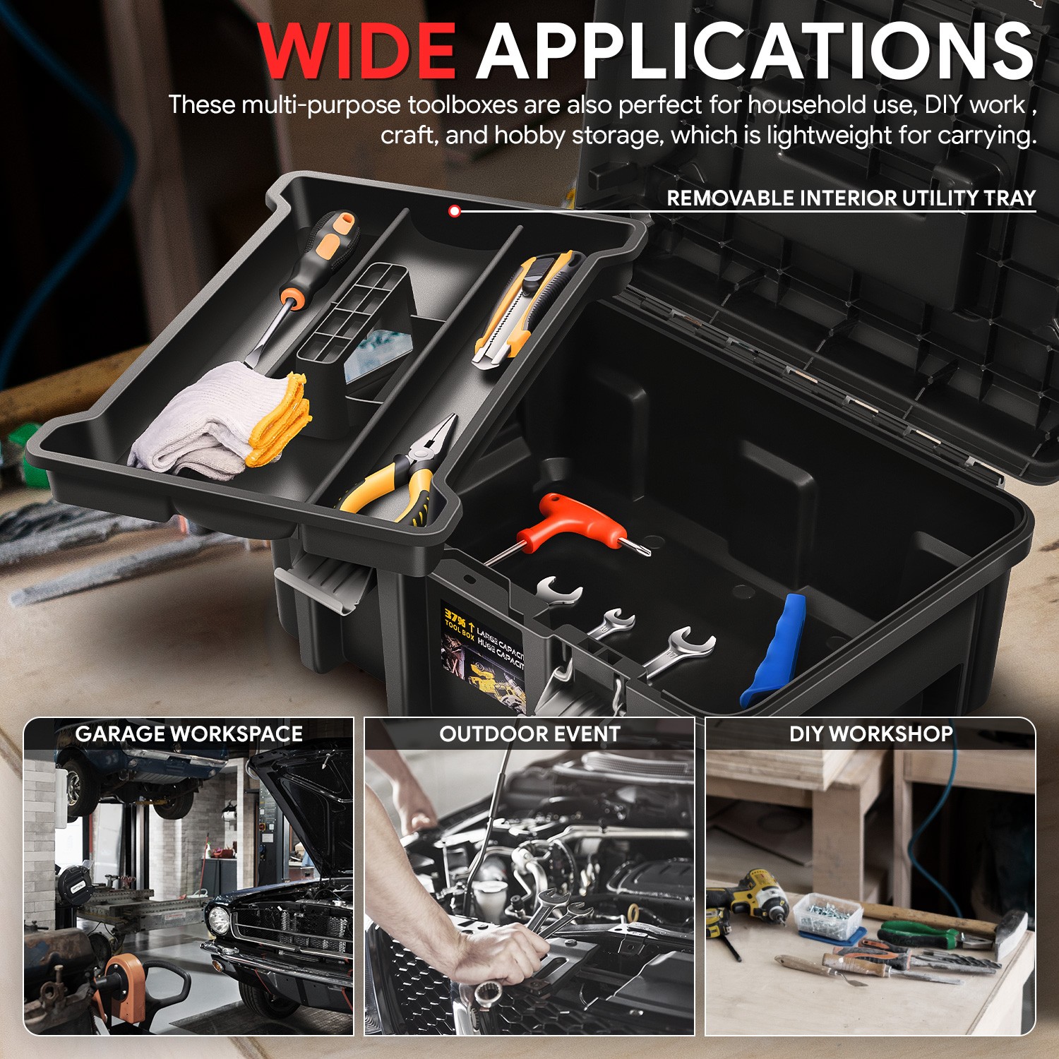 [2Pcs]Portable Workshop Garage Household Lockable Tool Box Organizer Storage Set gallery