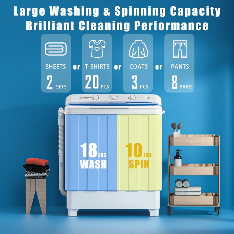 Auertech Portable Washing Machine, 28lbs Twin Tub Washer Mini Compact Machine gallery