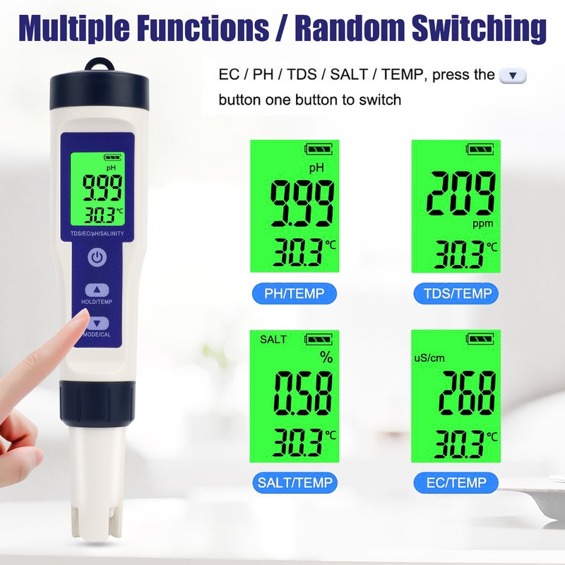 5 In 1 Digital Water Quality Meter Tester Tool PH/TDS/EC/Salinity/Temperature gallery