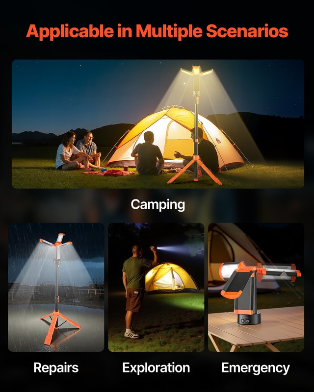VEVOR LED Work Light with Stand Rechargeable Cordless Camping Light 6Ah 2200 LM gallery