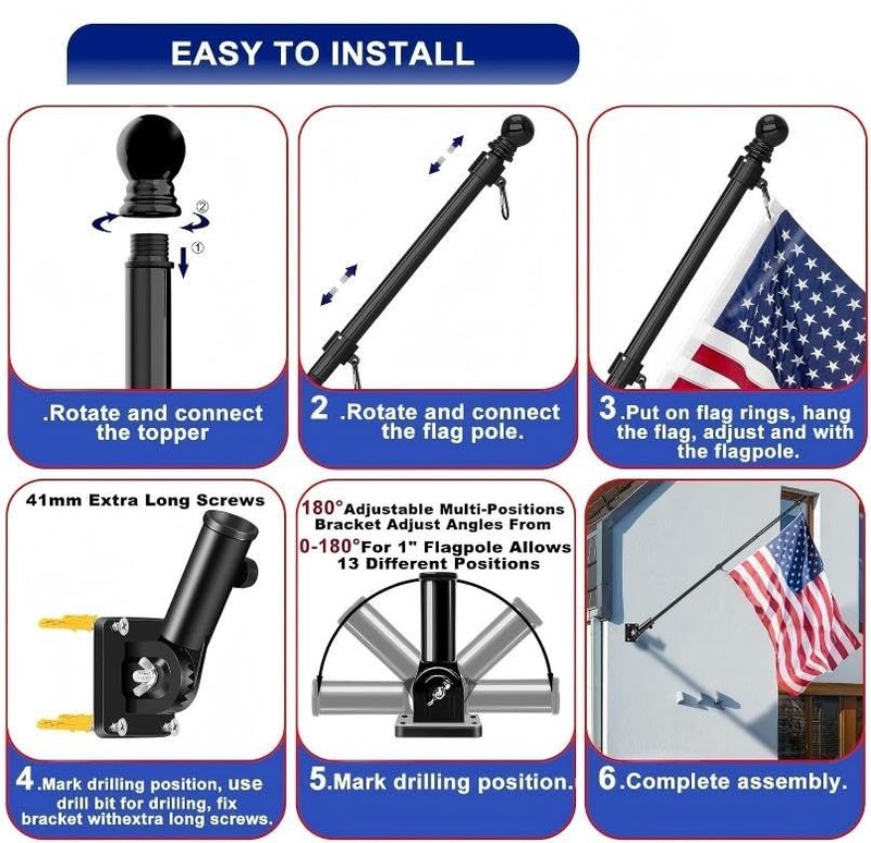 7 FT Flag Pole Kit for Outside House - Heavy Duty Stainless Steel 7FT Black gallery