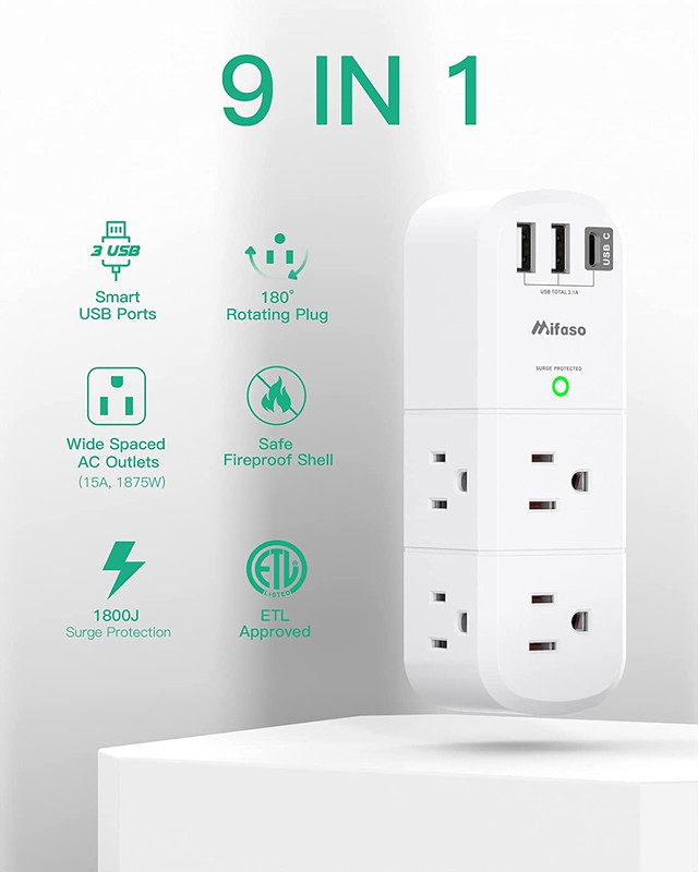 Outlet Extender with Rotating Plug, Surge Protector 6 AC Multi Plug Wall Outlet gallery