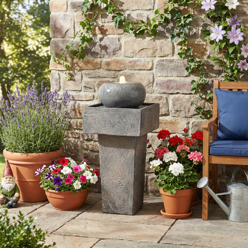LED Concrete Column Fountain – 25.59 in Tall Minimalist Outdoor Water Feature gallery