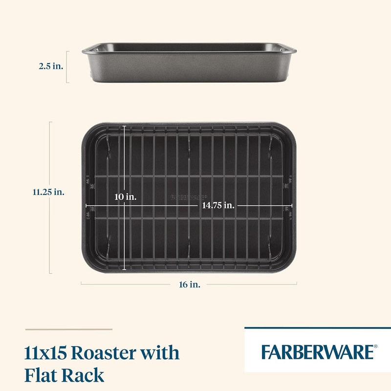 Bakeware Nonstick Roaster with Flat Rack, Roasting Pan with Rack for Home Cookin gallery