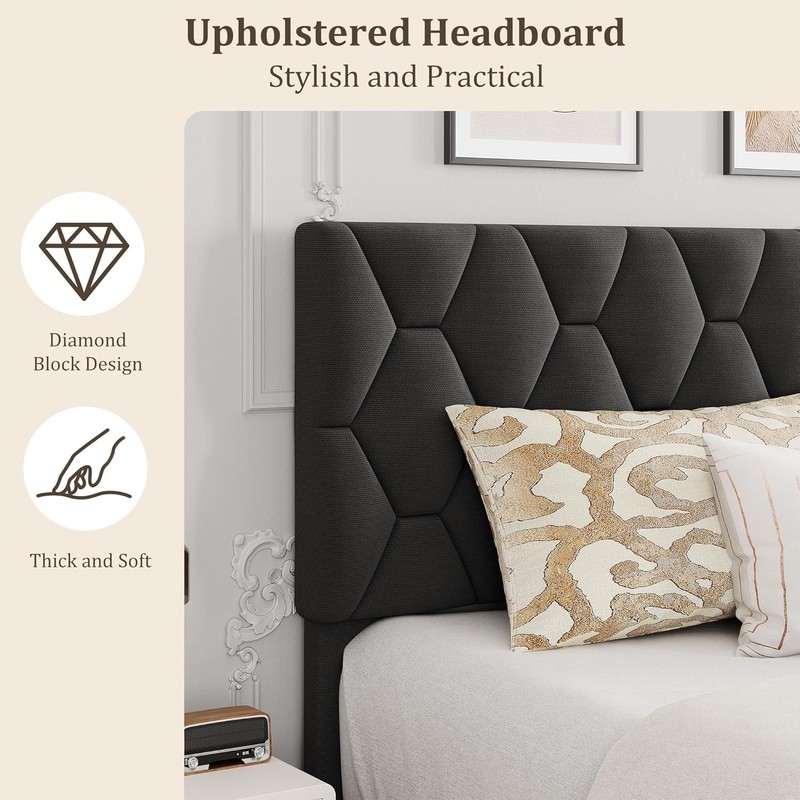 King Size Bed Frame with Headboard Heavy-Duty Platform Bed Frame Easy Assembly gallery