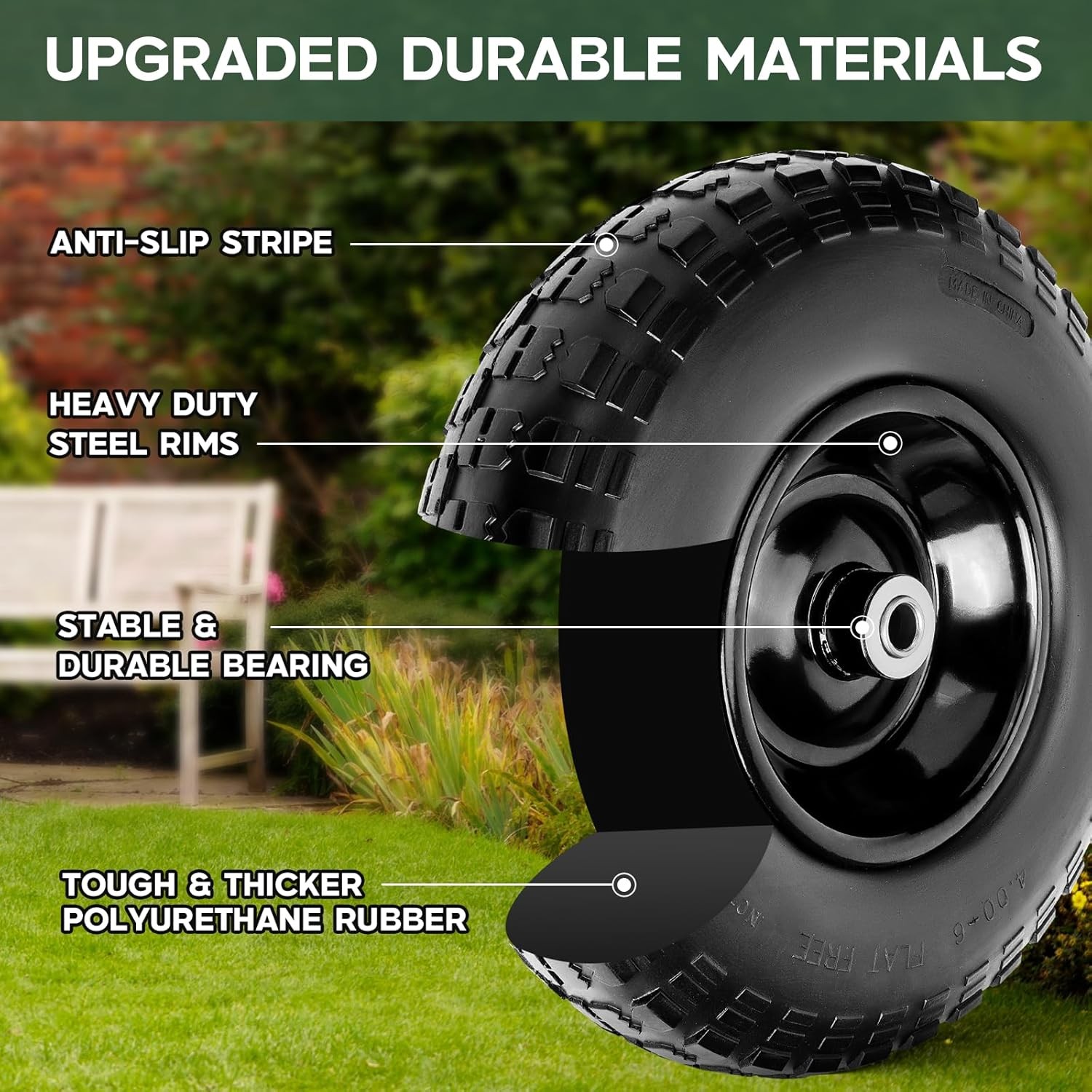 1 PC 13 Inch Rubber Solid Flat Free Replacement Tires and Wheels 4.00-6 gallery