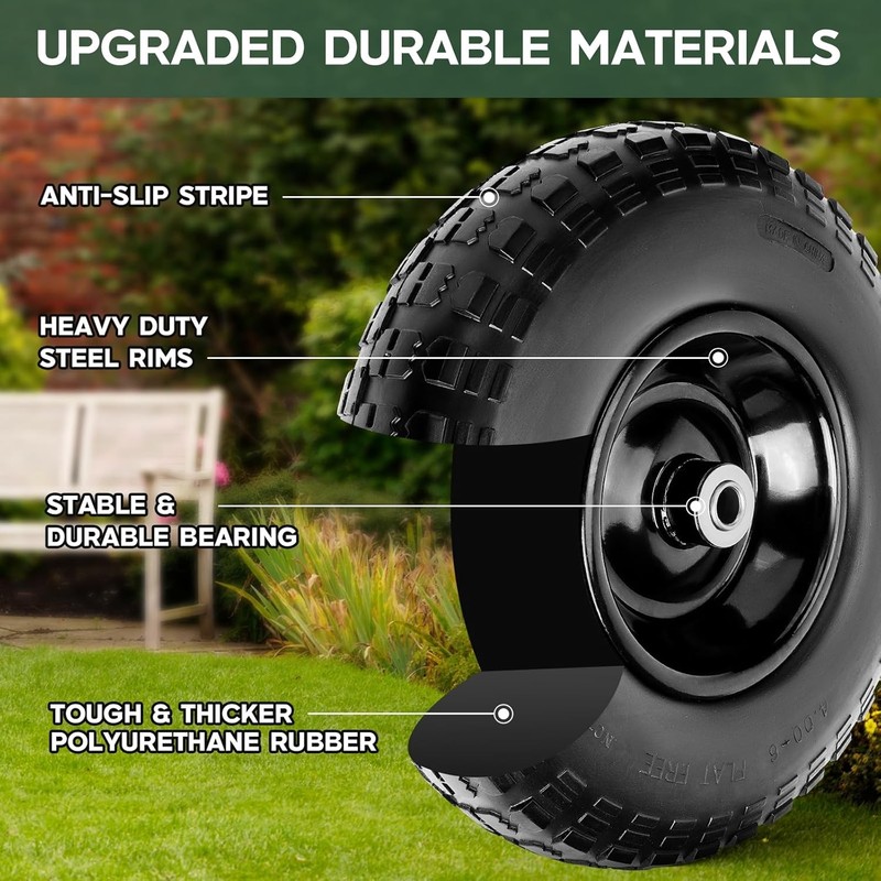 1 PC 13 Inch Rubber Solid Flat Free Replacement Tires and Wheels 4.00-6 gallery