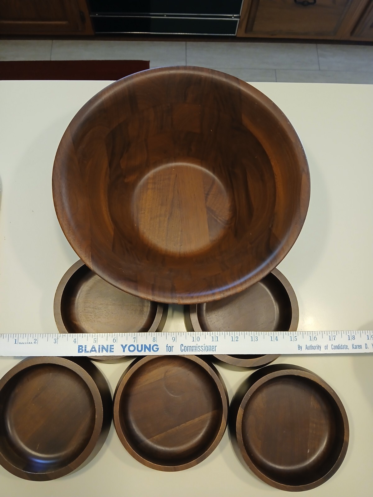 Burl Six Piece 12 Inch Walnut Bowls Set with Five- Six Inch Salad Bowls gallery