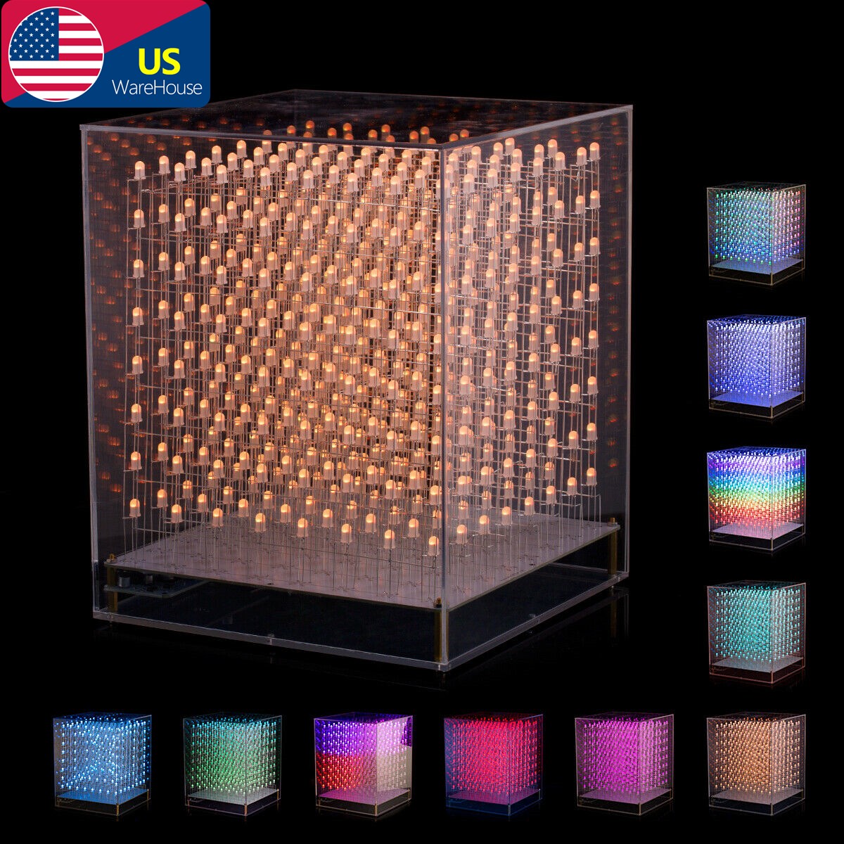 DIY 8x8x8 Multi-Color RGB LED Cube Kit Music Spectrum Night Light w/ Remote gallery