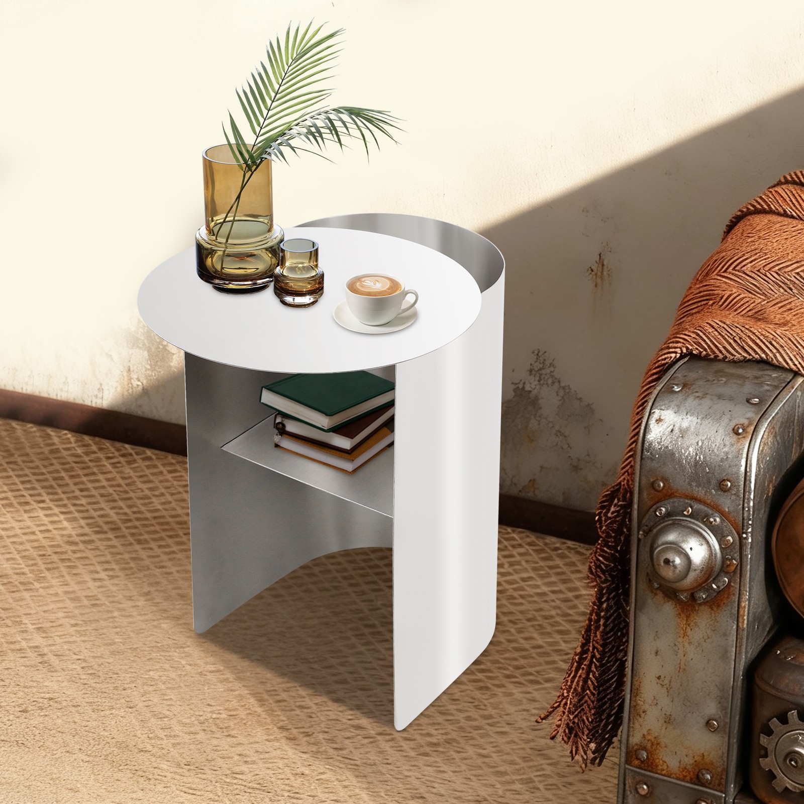 Max 25kg Stainless Steel Side Table Floor Standing End Table for Living Room gallery