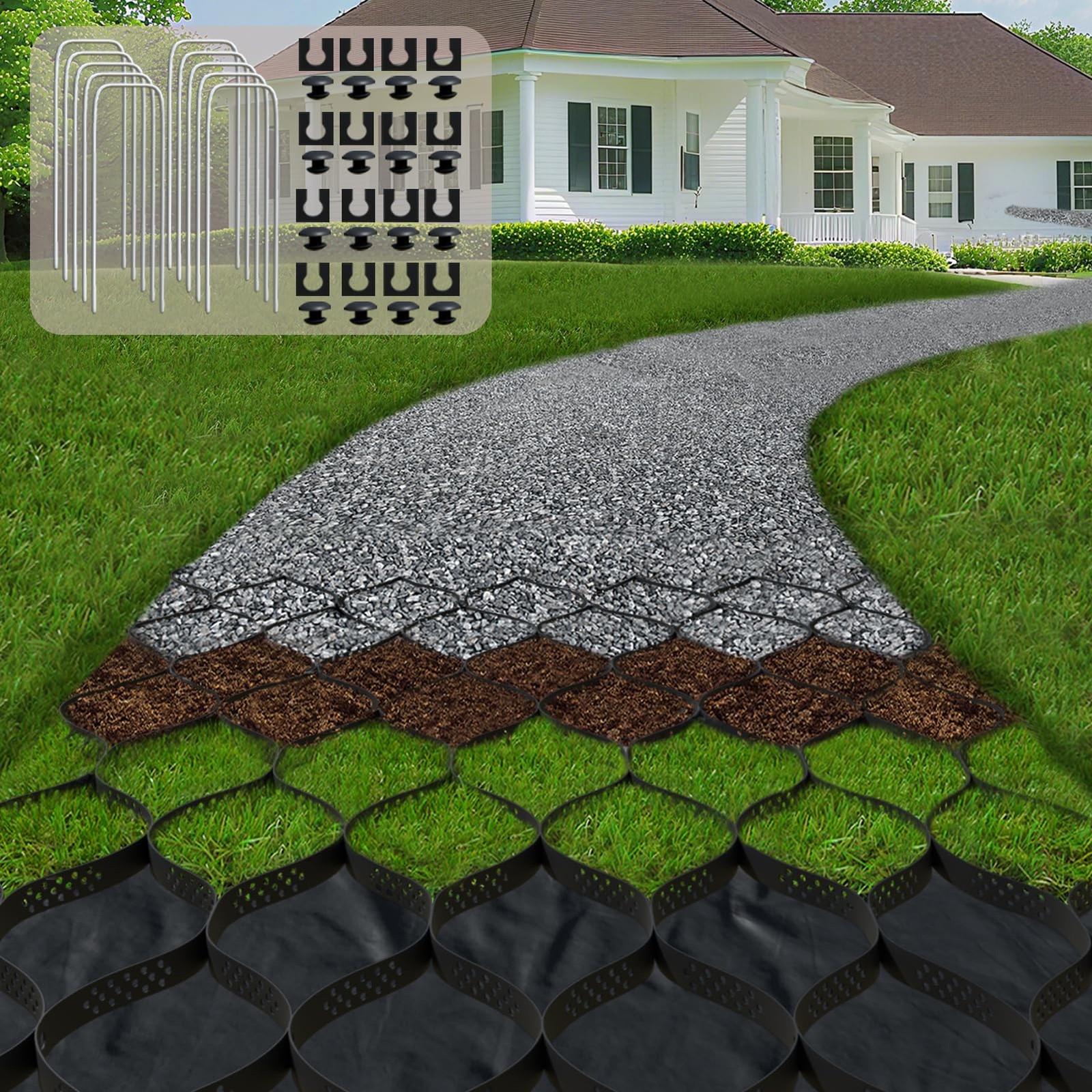 2" Geocell Grid 6.5x16.5ft Driveway Stabilization Gravel Ground Paver gallery