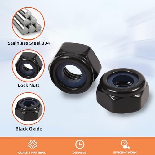 Nylon Insert Hex Lock Nuts Locknuts, 304 Stainless Steel 18-8 1/4-20 25 Black gallery