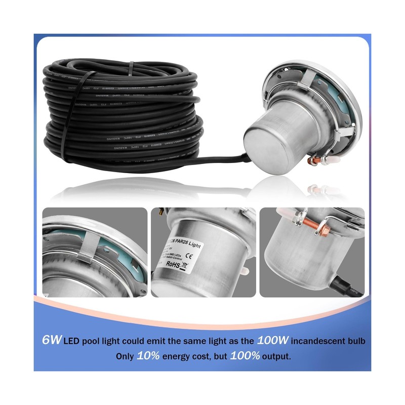 6 Inch LED Spa Lights for Inground Pool, 100FT AC120V 6 Inch White Pool Light... gallery