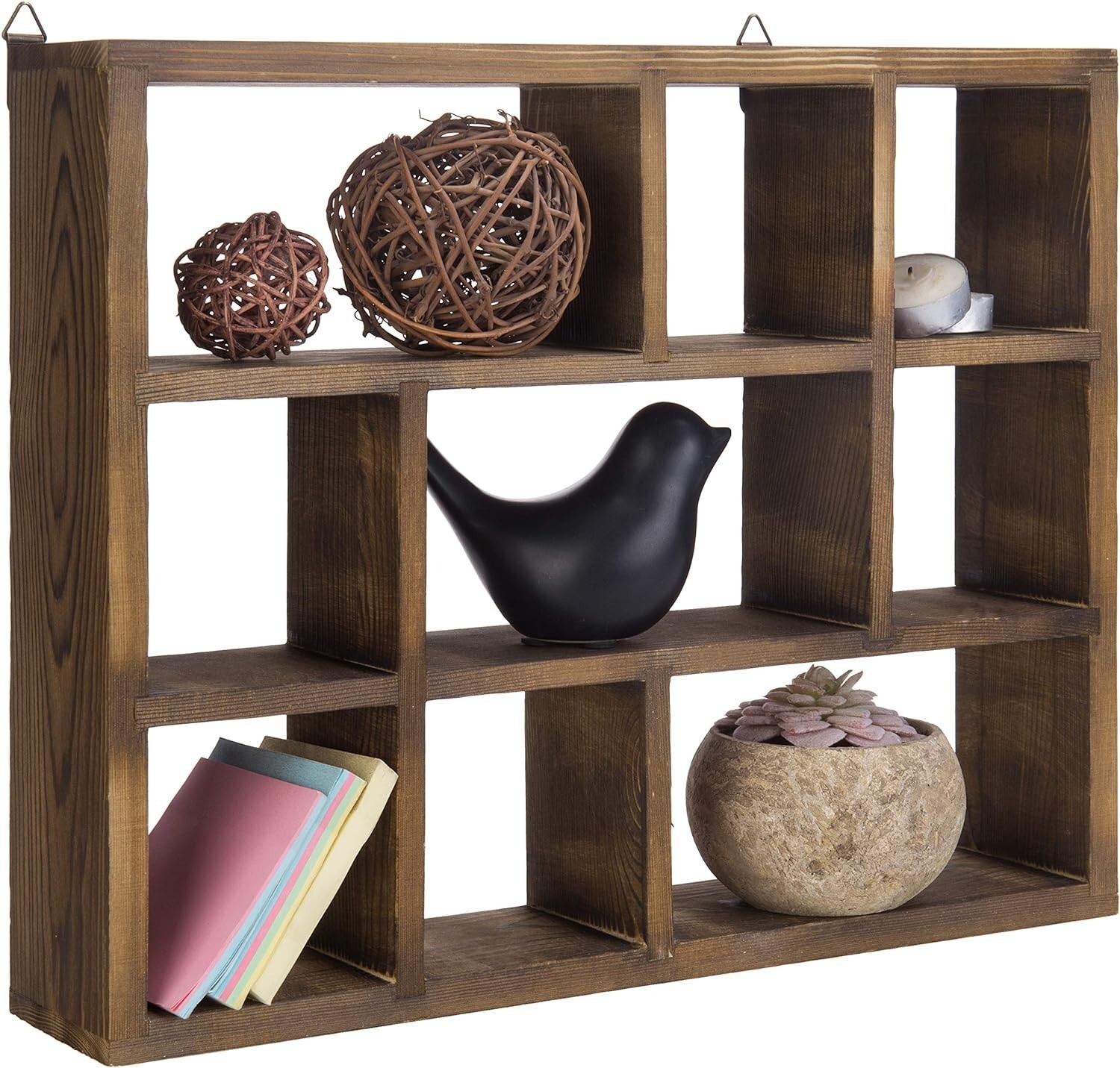 MyGift 9-Compartment Brown Wood Freestanding/Wall Mountable Shadow Box Shelf gallery