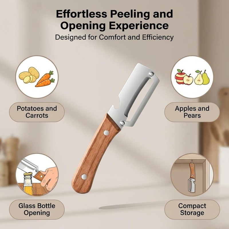 2 Pack 2 in 1 Multi Functional Vegetable Peeler with Bottle Opener and Wooden Ha gallery