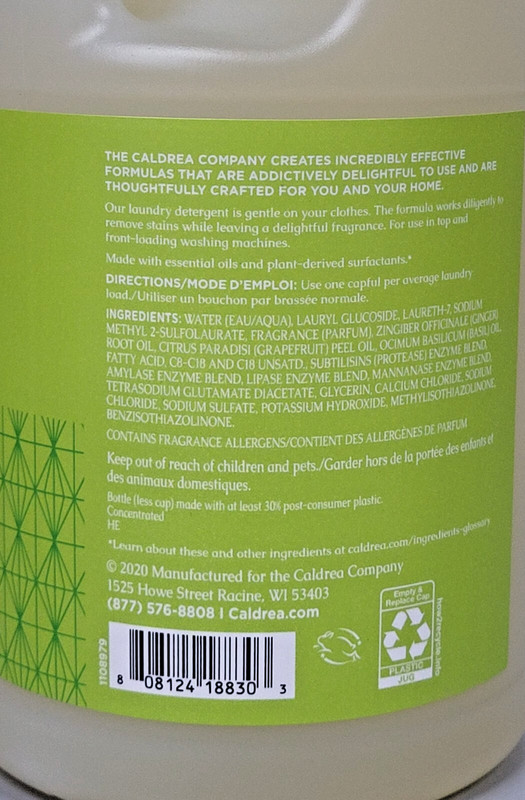 Caldrea Detergent, GINGER POMELO, 64 oz - Plant Based -DISCONTINUED gallery