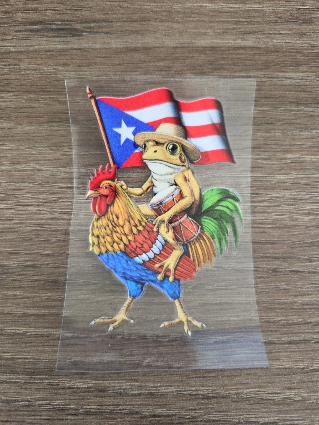 Coqui Riding Rooster | Puerto Rico Flag Decal | UV DTF Made In USA gallery