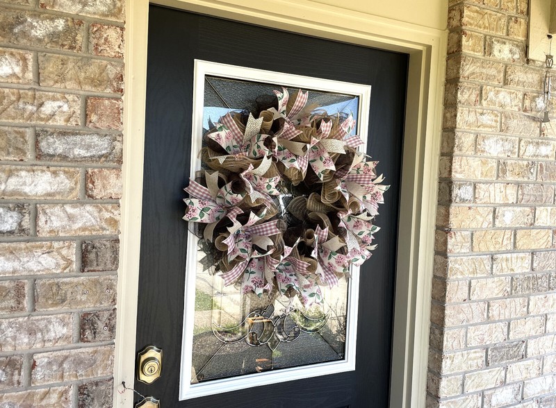 Hydrangea Gingham Spring Summer Fall Deco Mesh Wreath, Farmhouse Cottage Decor gallery