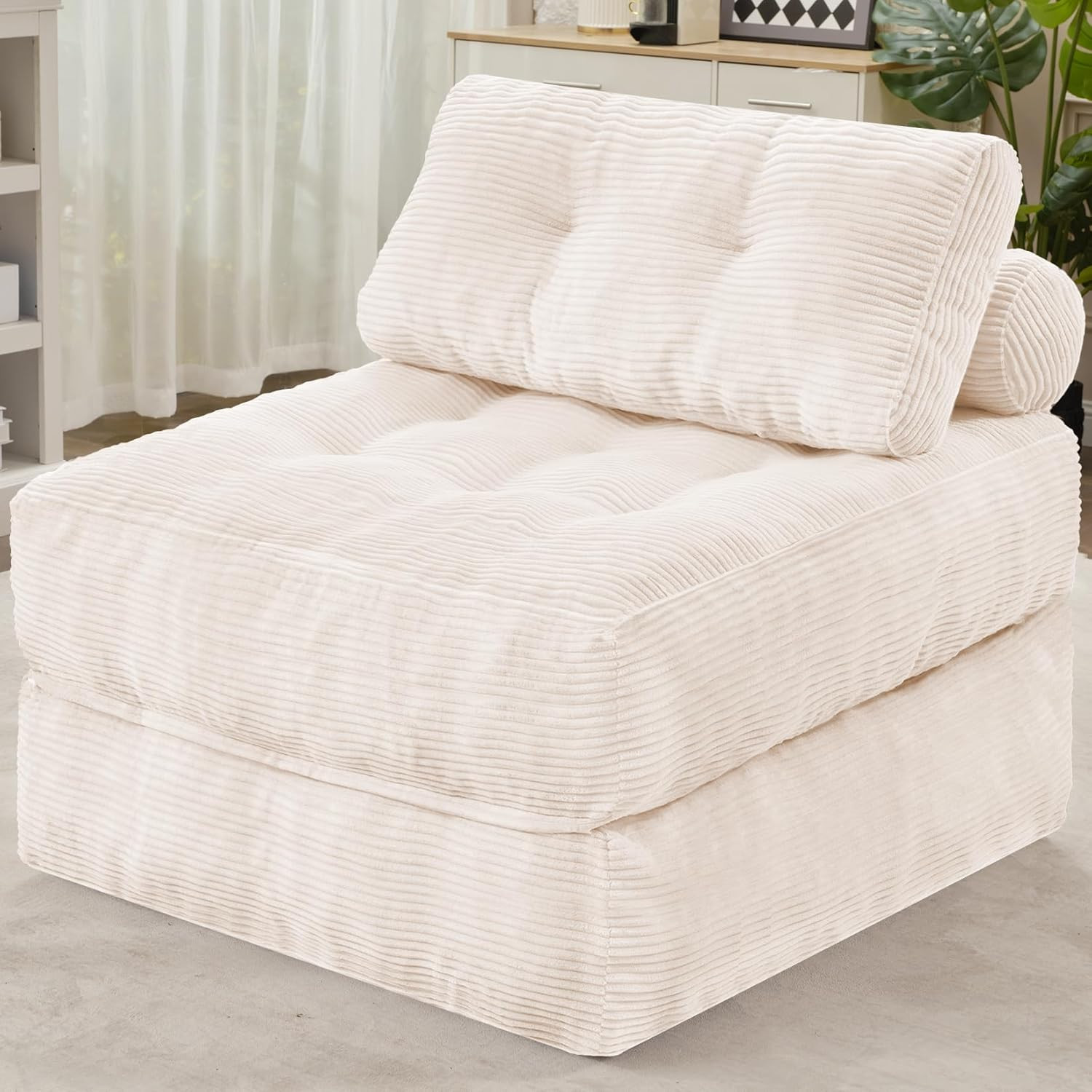 Convertible Folding Sofa Bed with Dual Pillows for Living Room and Office, Beige gallery