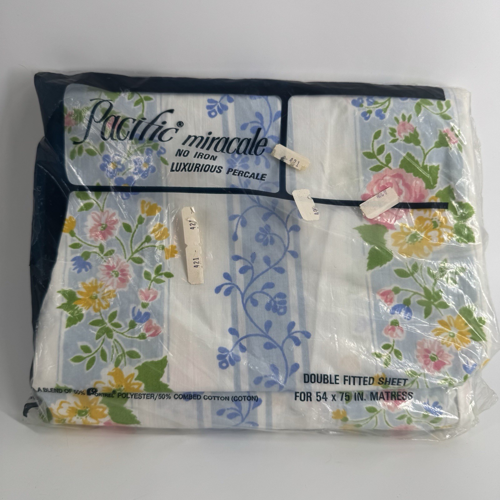 Pacific Miracale Double Fitted Sheet Paper Rose Floral BRAND NEW Vtg Linen NOS gallery