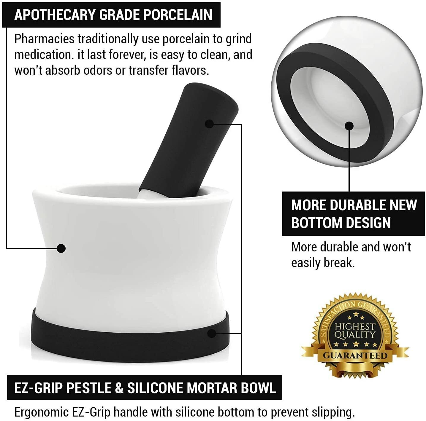 Upgrade Porcelain Mortar and Pestle Set Non-Slip Detachable Silicone Base gallery