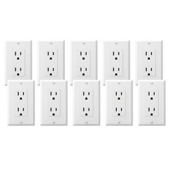 10 Pack Standard Electrical Outlet 15A Decorator Receptacle w/ Wall Plate White