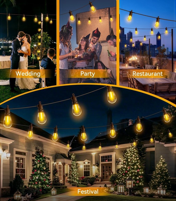 Outdoor String Lights Patio LED - Light Outside 50Ft 15M Waterproof Remote Dimma gallery