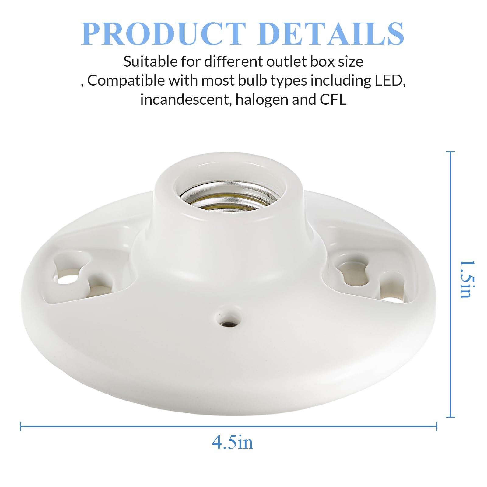 1 Pcs E26 Medium Base Ceiling Lamp Holder Keyless Light Sockets White Bulb So... gallery