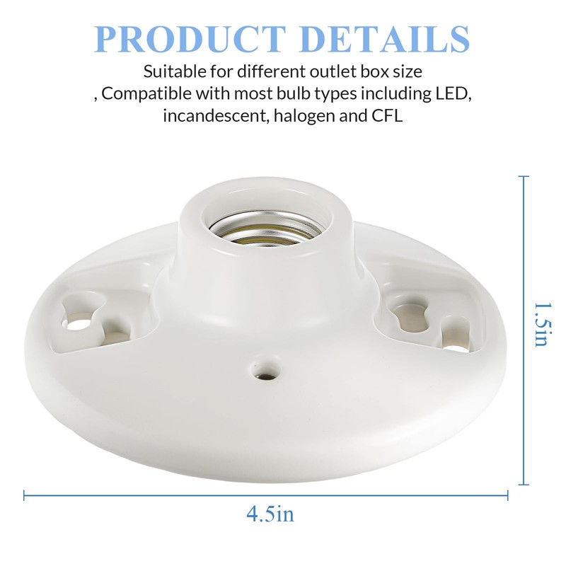 1 Pcs E26 Medium Base Ceiling Lamp Holder Keyless Light Sockets White Bulb So... gallery
