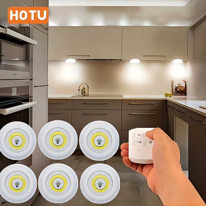 6 - Pack Wireless LED Puck Lights with Remote - Battery Powered gallery